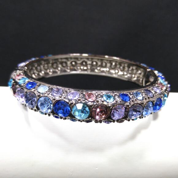 Vintage 1990s Rainbow Rhinestone Bracelet Hinged Magnetic Clasp 7.75" Statement - Picture 4 of 9